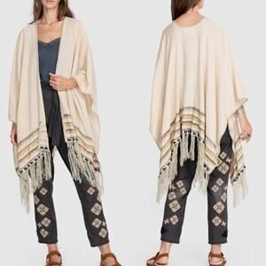 Johnny Was ARO Poncho OS | NWOT, Fringe Hem, Linen Blend, Aztec Embroidery $310